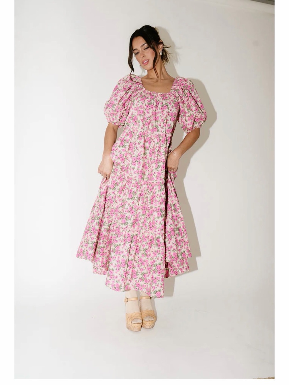 Floral Pink Puff-Sleeve Maxi Dress day maker secret garden dress